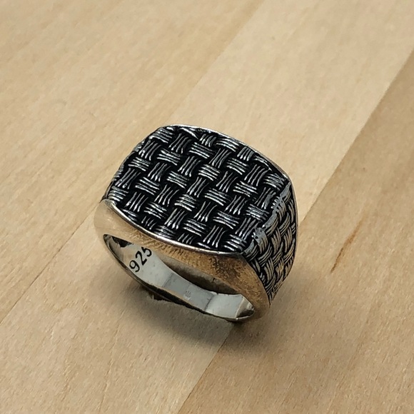 925 Sterling Silver Woven knot Design Men's Ring - Picture 2 of 5